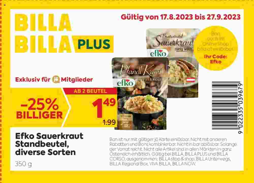 Billa Flugblatt (ab 17.08.2023) - Angebote und Prospekt - Seite 1
