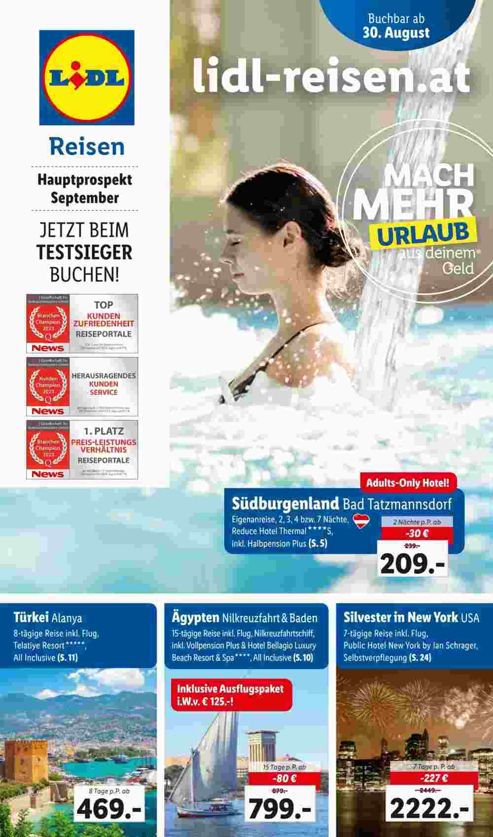 Lidl Reisen Flugblatt (ab 29.08.2023) - Angebote und Prospekt - Seite 1