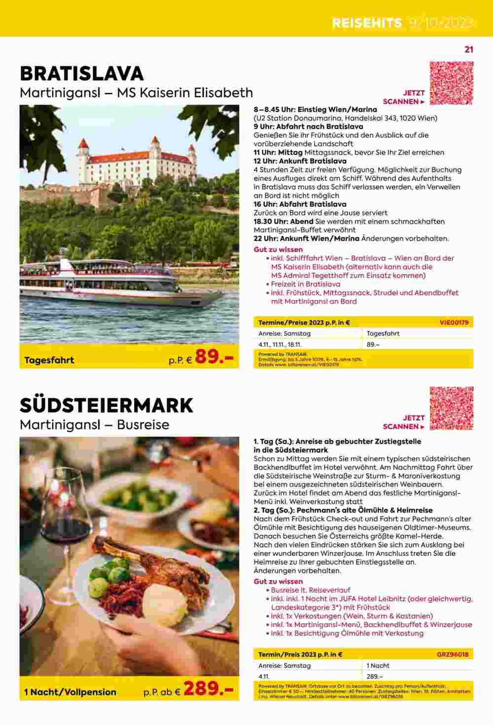 Billa Reisen Flugblatt (ab 07.09.2023) - Angebote und Prospekt - Seite 21