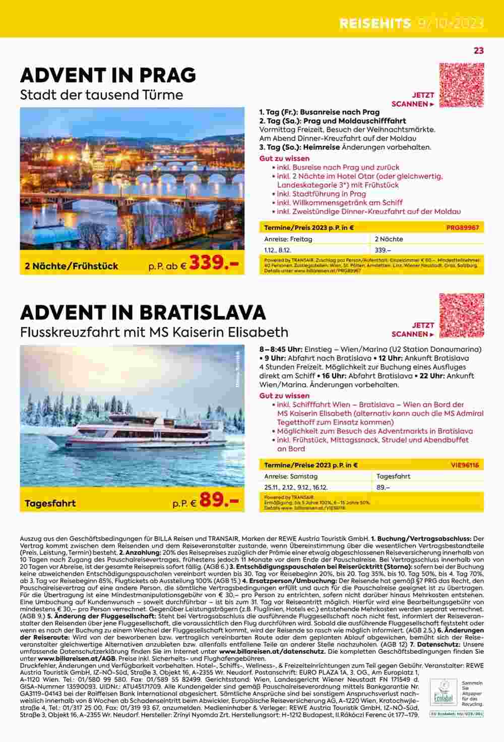 Billa Reisen Flugblatt (ab 07.09.2023) - Angebote und Prospekt - Seite 23