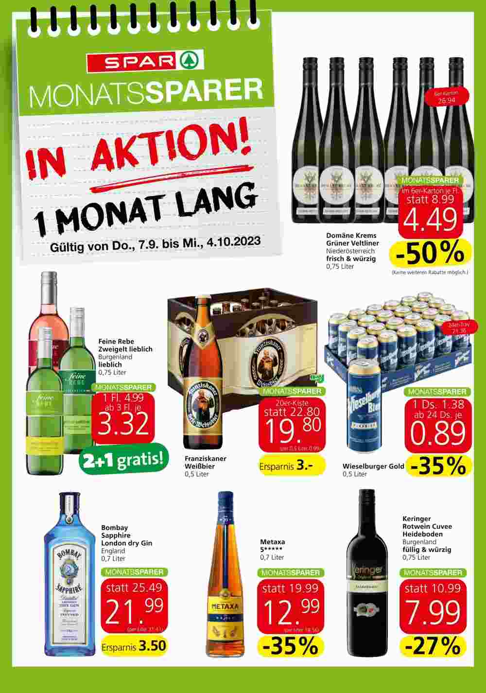 Spar Flugblatt (ab 07.09.2023) - Angebote und Prospekt - Seite 1