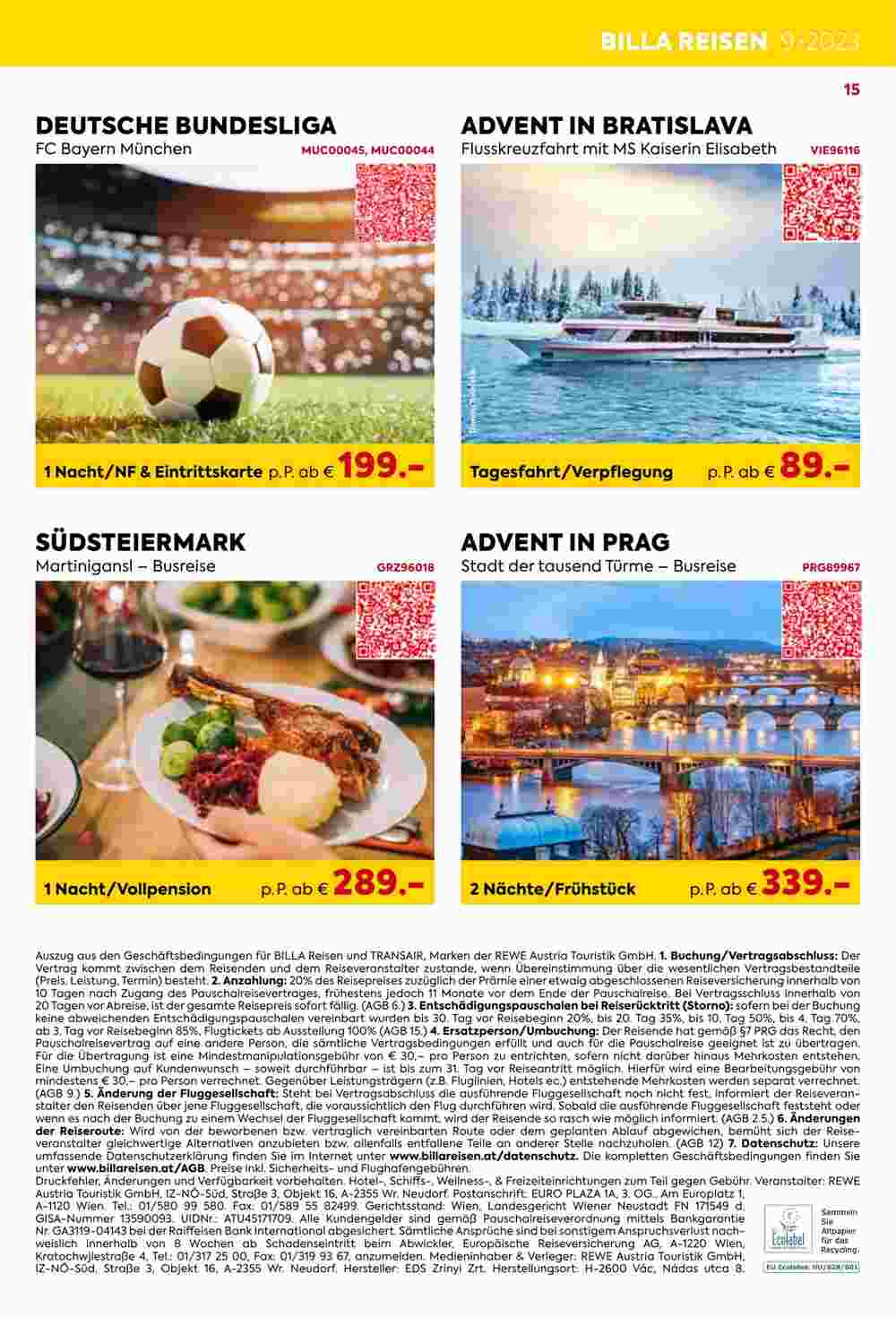 Billa Reisen Flugblatt (ab 13.09.2023) - Angebote und Prospekt - Seite 15