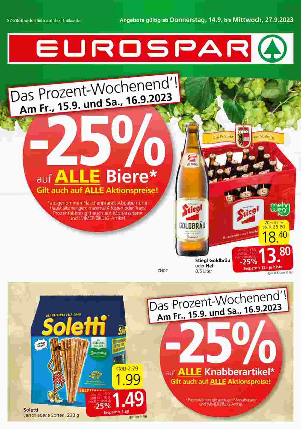 Eurospar Flugblatt (ab 14.09.2023) - Angebote und Prospekt - Seite 1