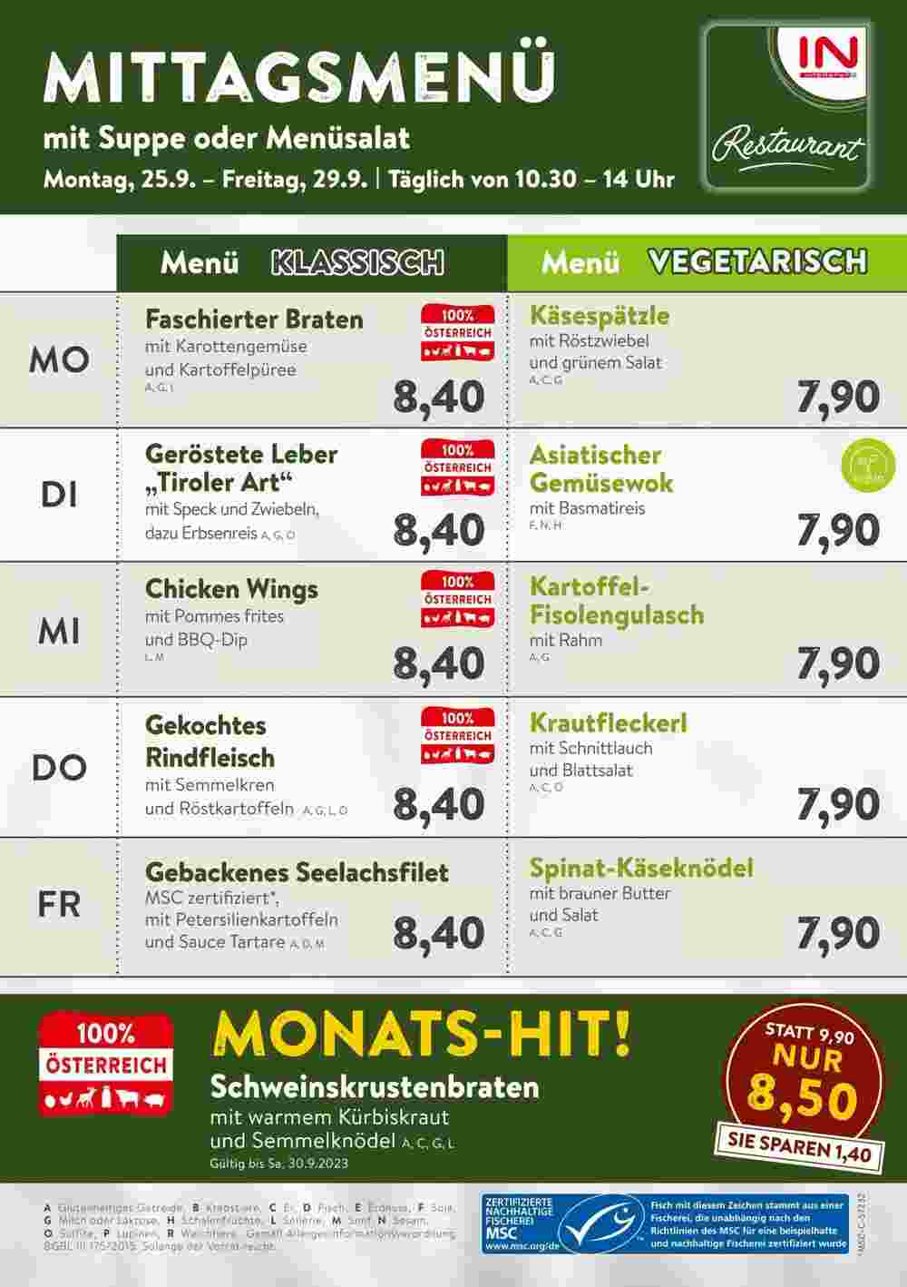 Interspar Restaurant Flugblatt (ab 24.09.2023) - Angebote und Prospekt - Seite 1