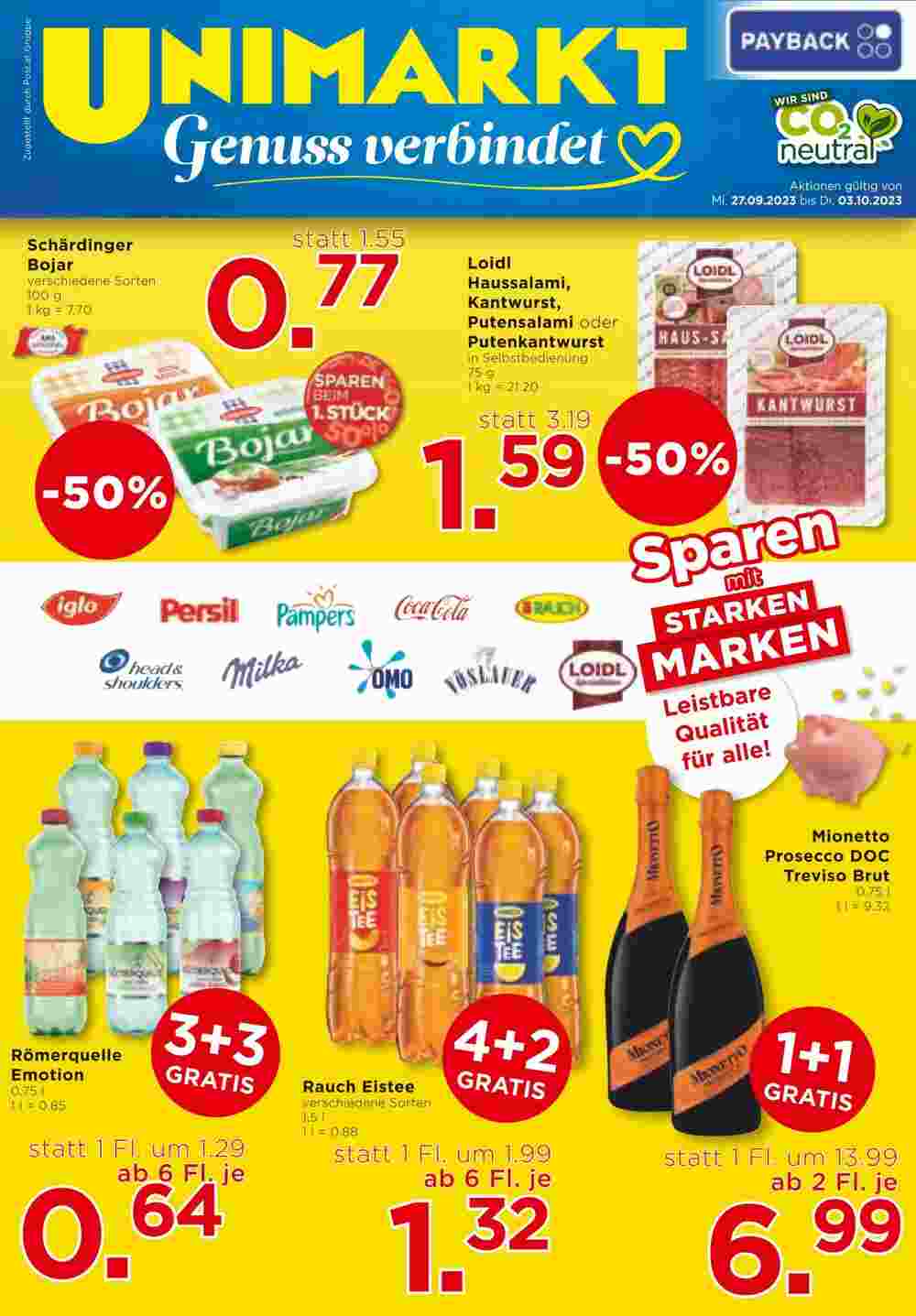 Unimarkt Flugblatt (ab 27.09.2023) - Angebote und Prospekt - Seite 1