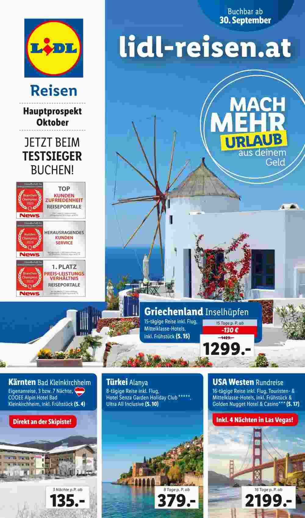 Lidl Reisen Flugblatt (ab 29.09.2023) - Angebote und Prospekt - Seite 1