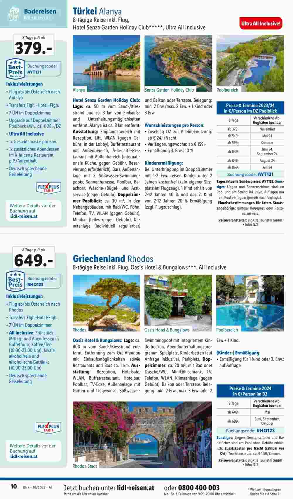 Lidl Reisen Flugblatt (ab 29.09.2023) - Angebote und Prospekt - Seite 10