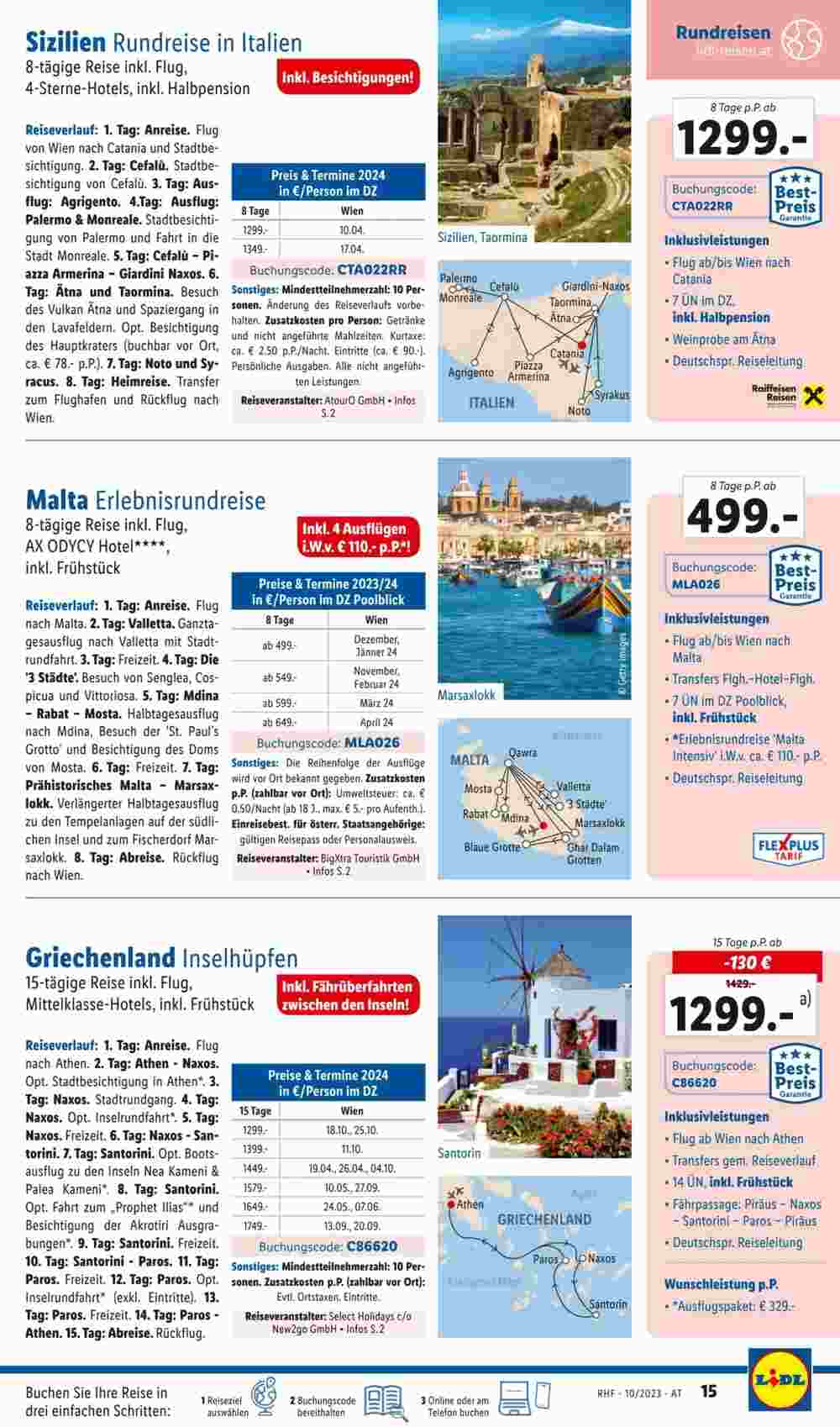 Lidl Reisen Flugblatt (ab 29.09.2023) - Angebote und Prospekt - Seite 15