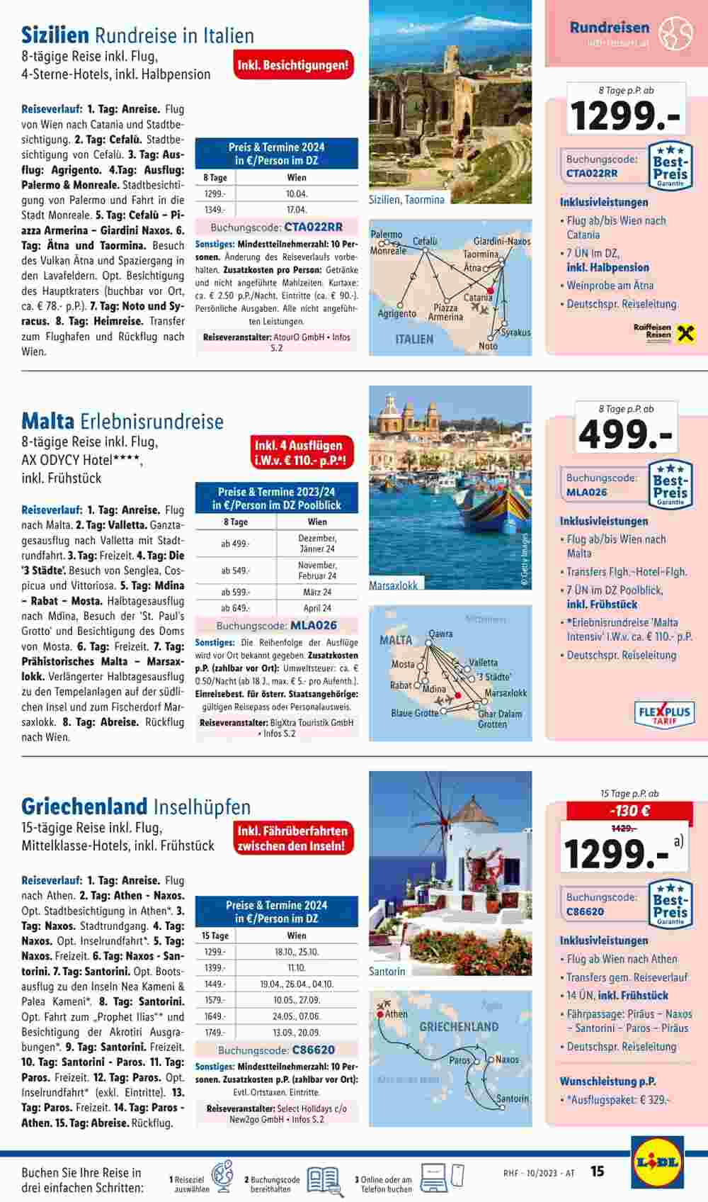 Lidl Reisen Flugblatt (ab 30.09.2023) - Angebote und Prospekt - Seite 15