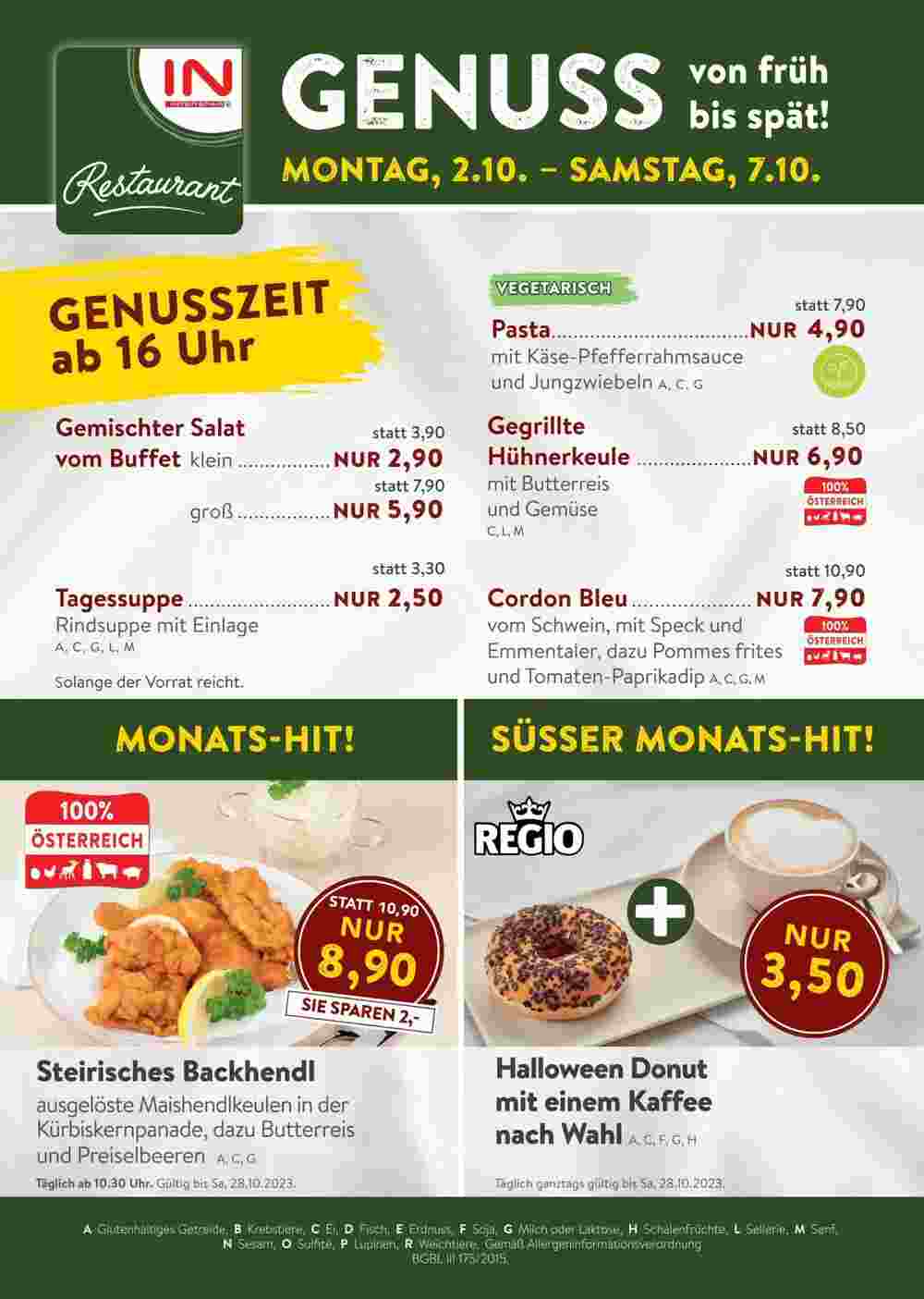 Interspar Restaurant Flugblatt (ab 01.10.2023) - Angebote und Prospekt - Seite 1