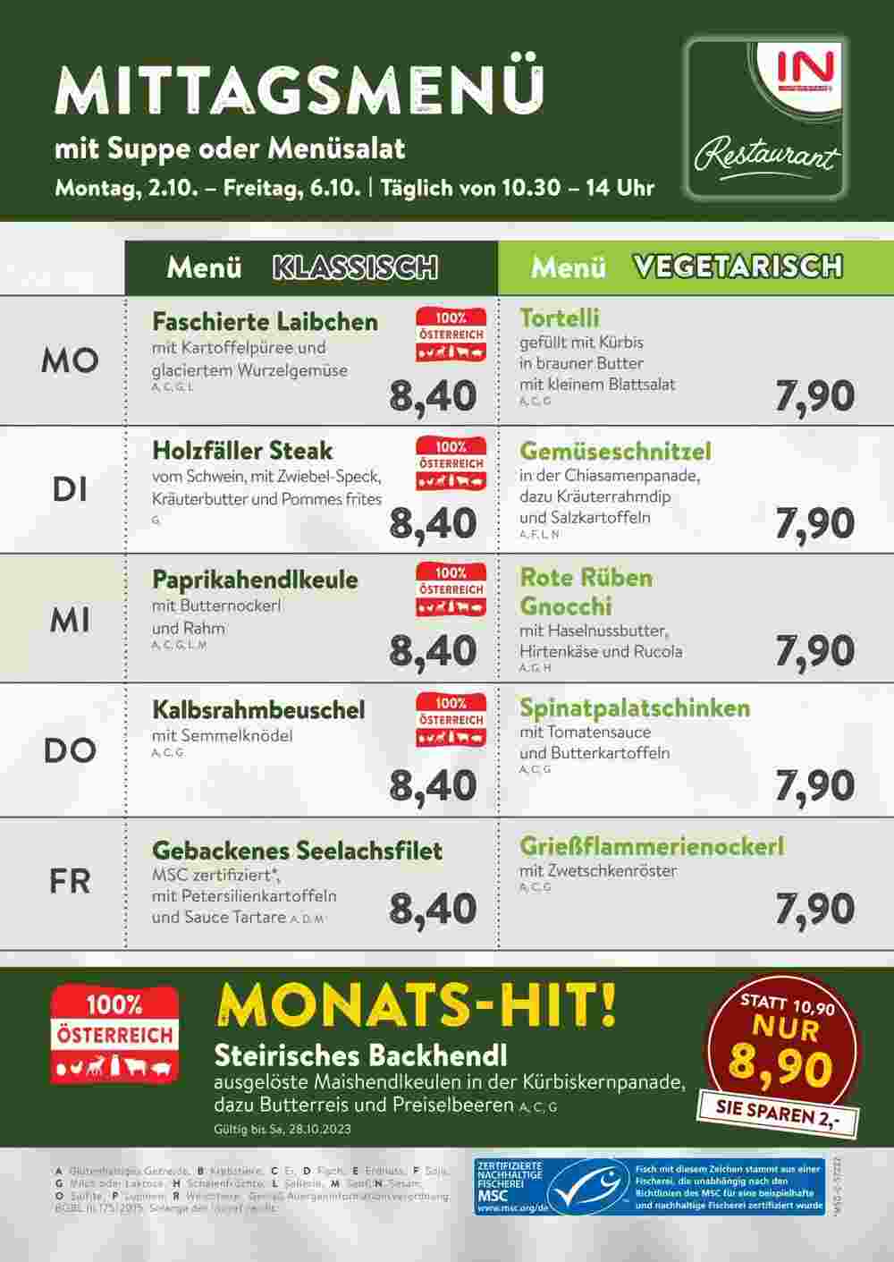 Interspar Restaurant Flugblatt (ab 02.10.2023) - Angebote und Prospekt - Seite 1