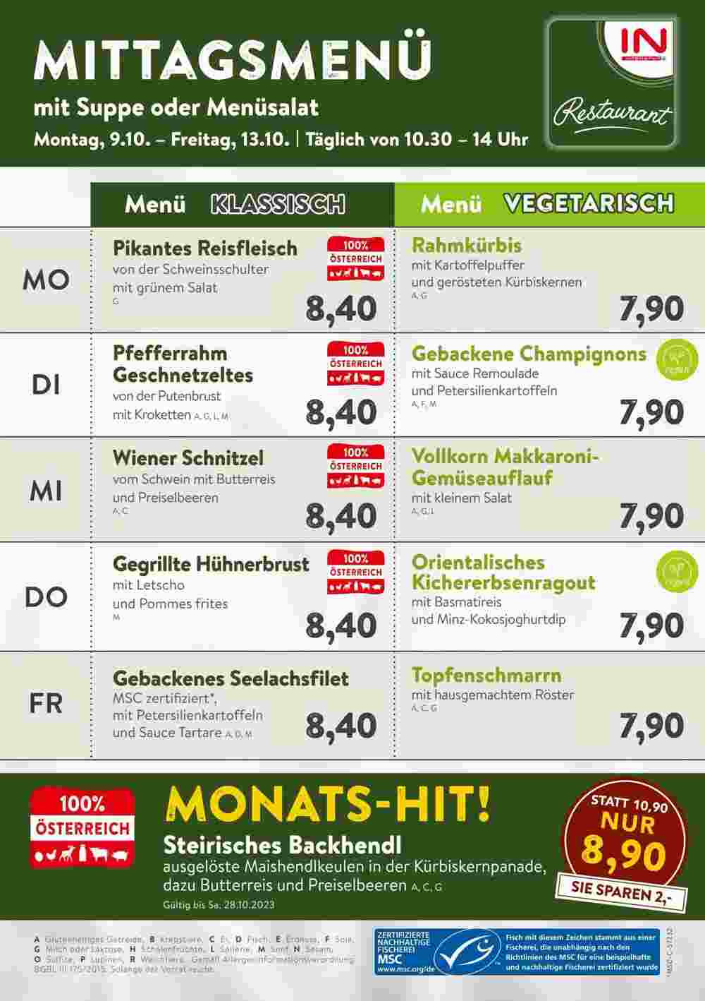 Interspar Restaurant Flugblatt (ab 09.10.2023) - Angebote und Prospekt - Seite 1