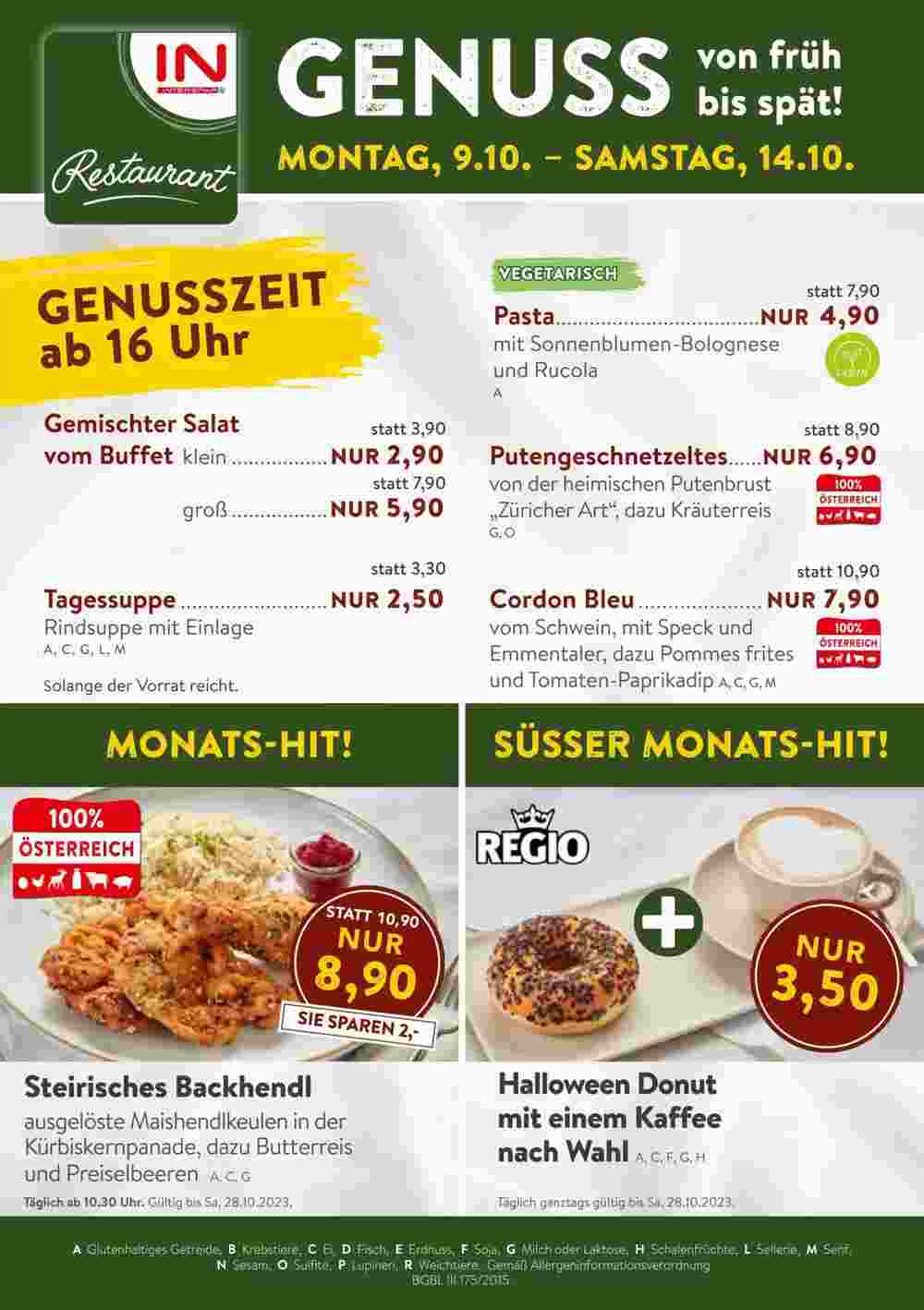 Interspar Restaurant Flugblatt (ab 09.10.2023) - Angebote und Prospekt - Seite 1