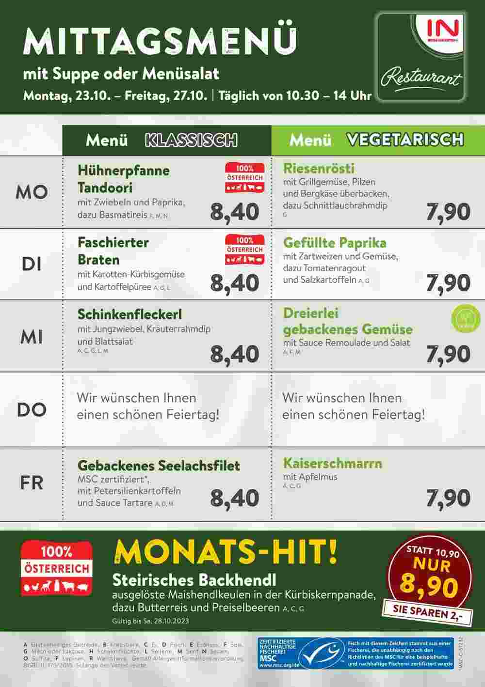 Interspar Restaurant Flugblatt (ab 23.10.2023) - Angebote und Prospekt - Seite 1