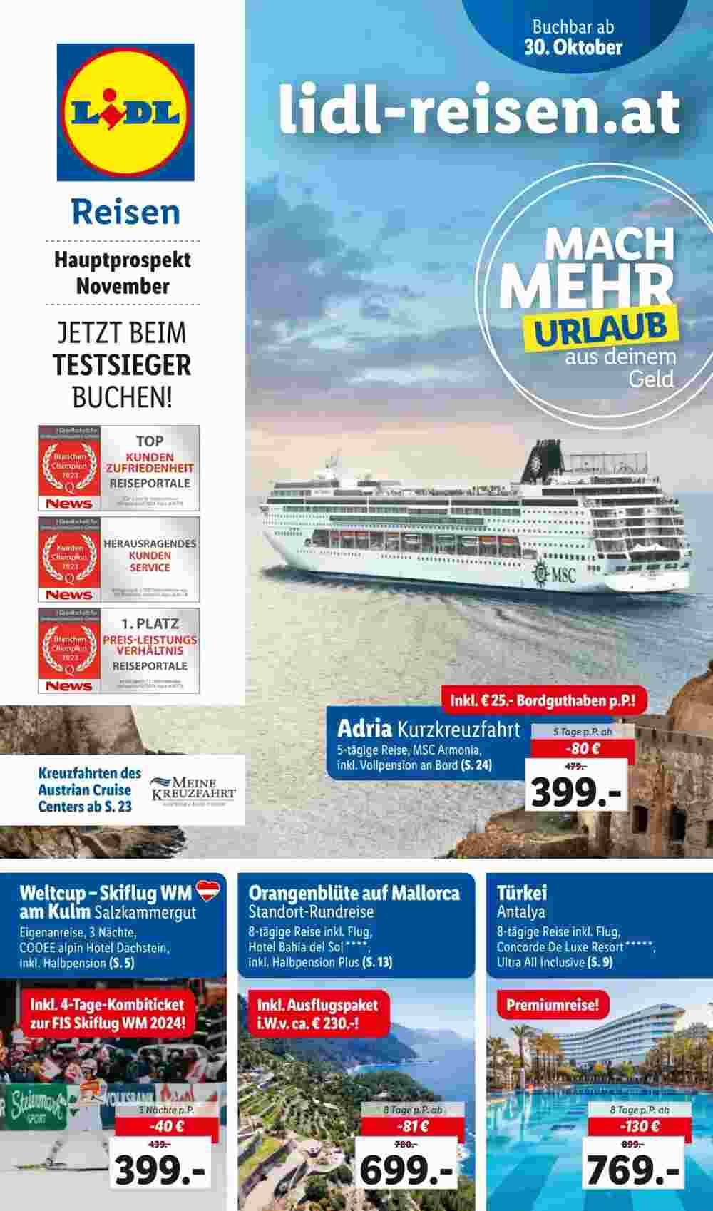 Lidl Reisen Flugblatt (ab 29.10.2023) - Angebote und Prospekt - Seite 1