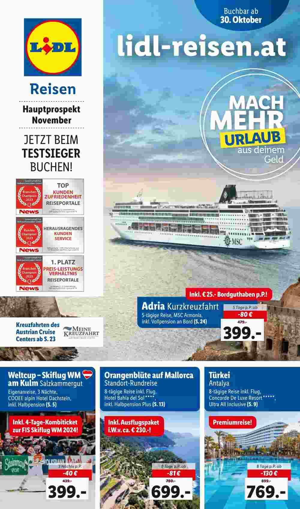 Lidl Reisen Flugblatt (ab 01.11.2023) - Angebote und Prospekt - Seite 1