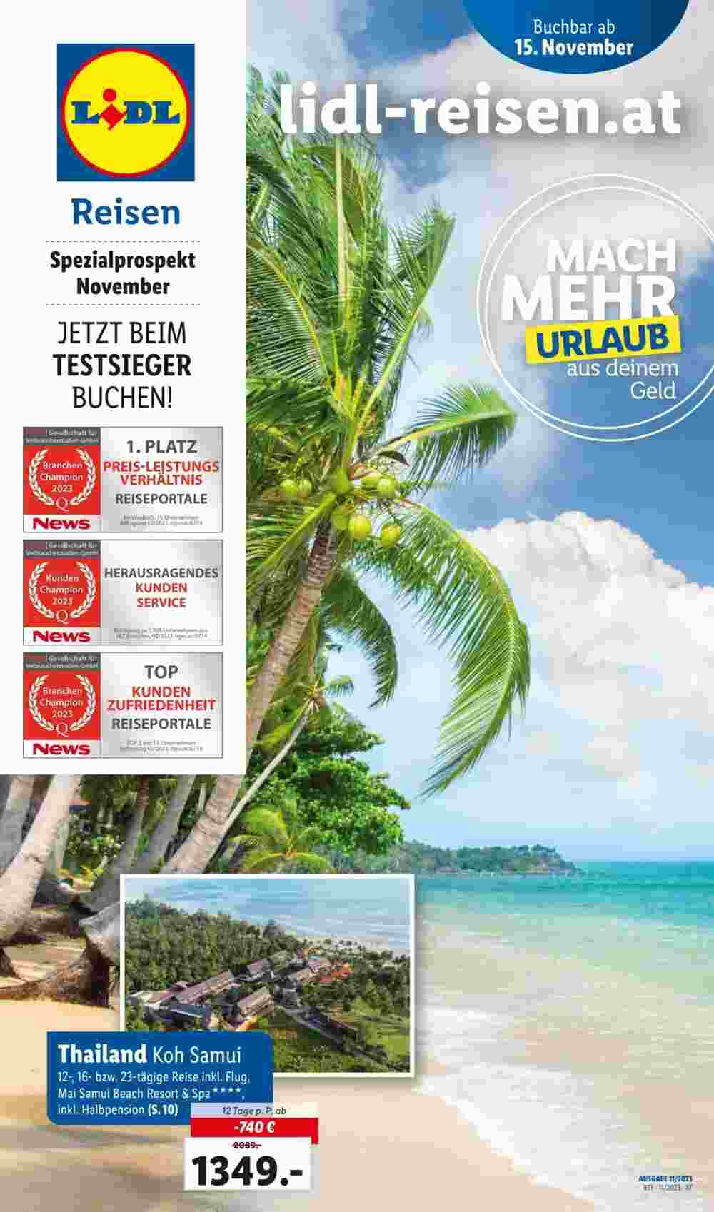 Lidl Reisen Flugblatt (ab 14.11.2023) - Angebote und Prospekt - Seite 1