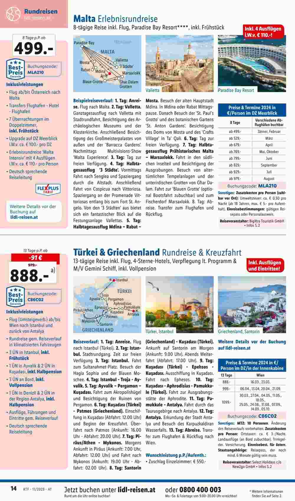 Lidl Reisen Flugblatt (ab 14.11.2023) - Angebote und Prospekt - Seite 14