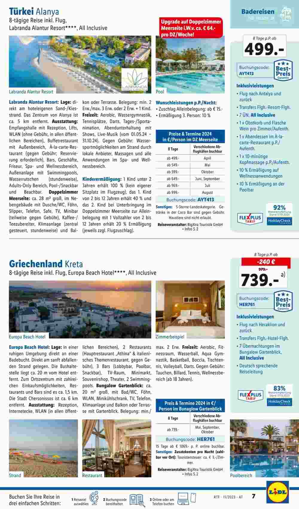 Lidl Reisen Flugblatt (ab 14.11.2023) - Angebote und Prospekt - Seite 7