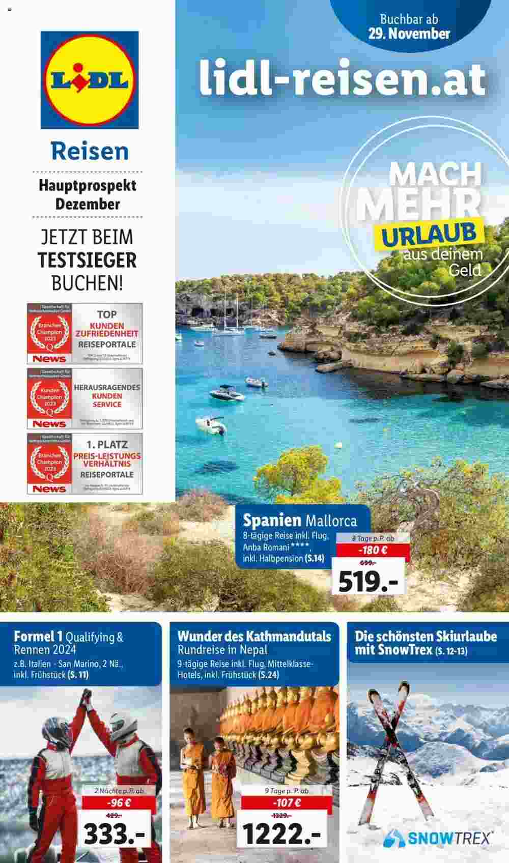 Lidl Reisen Flugblatt (ab 29.11.2023) - Angebote und Prospekt - Seite 1