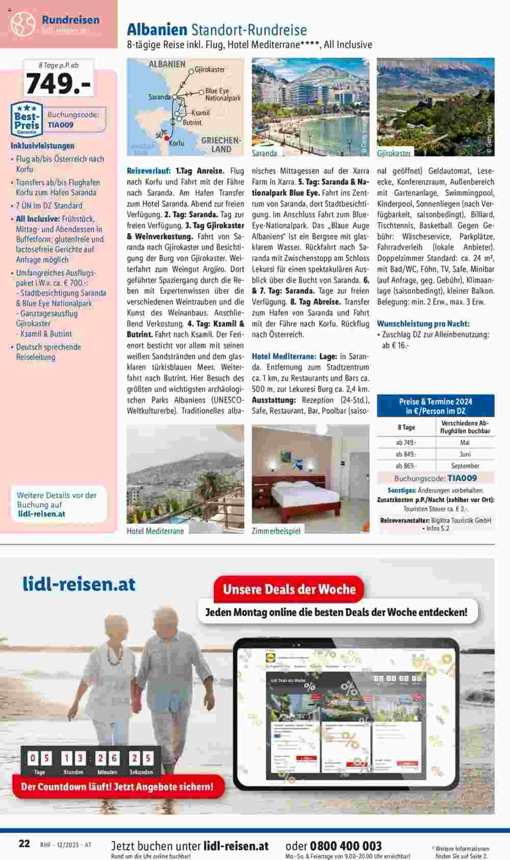 Lidl Reisen Flugblatt (ab 29.11.2023) - Angebote und Prospekt - Seite 22