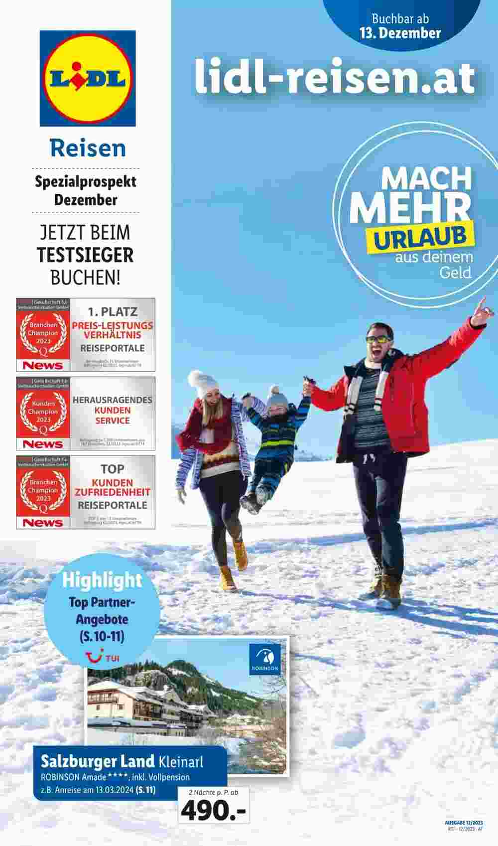 Lidl Reisen Flugblatt (ab 12.12.2023) - Angebote und Prospekt - Seite 1