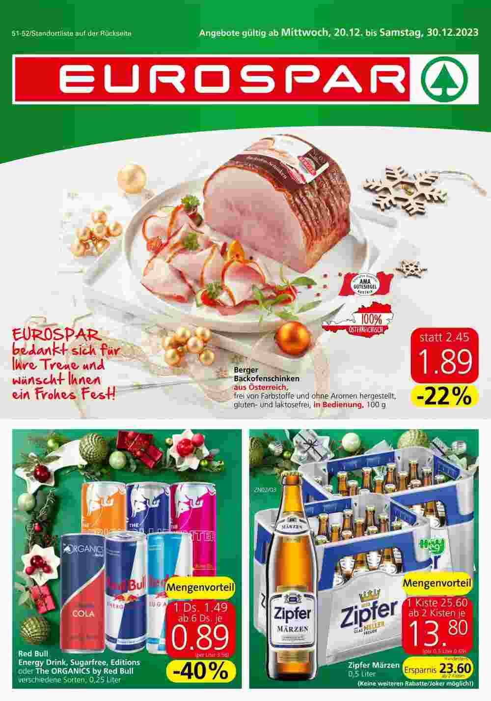 Eurospar Flugblatt (ab 20.12.2023) - Angebote und Prospekt - Seite 1