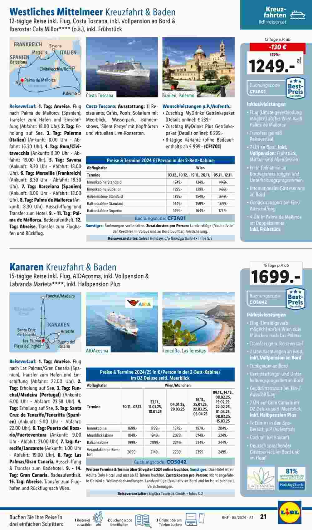 Lidl Reisen Flugblatt (ab 26.04.2024) - Angebote und Prospekt - Seite 21