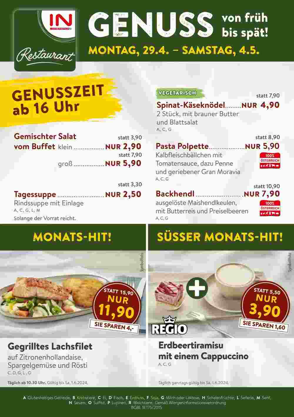 Interspar Restaurant Flugblatt (ab 29.04.2024) - Angebote und Prospekt - Seite 1