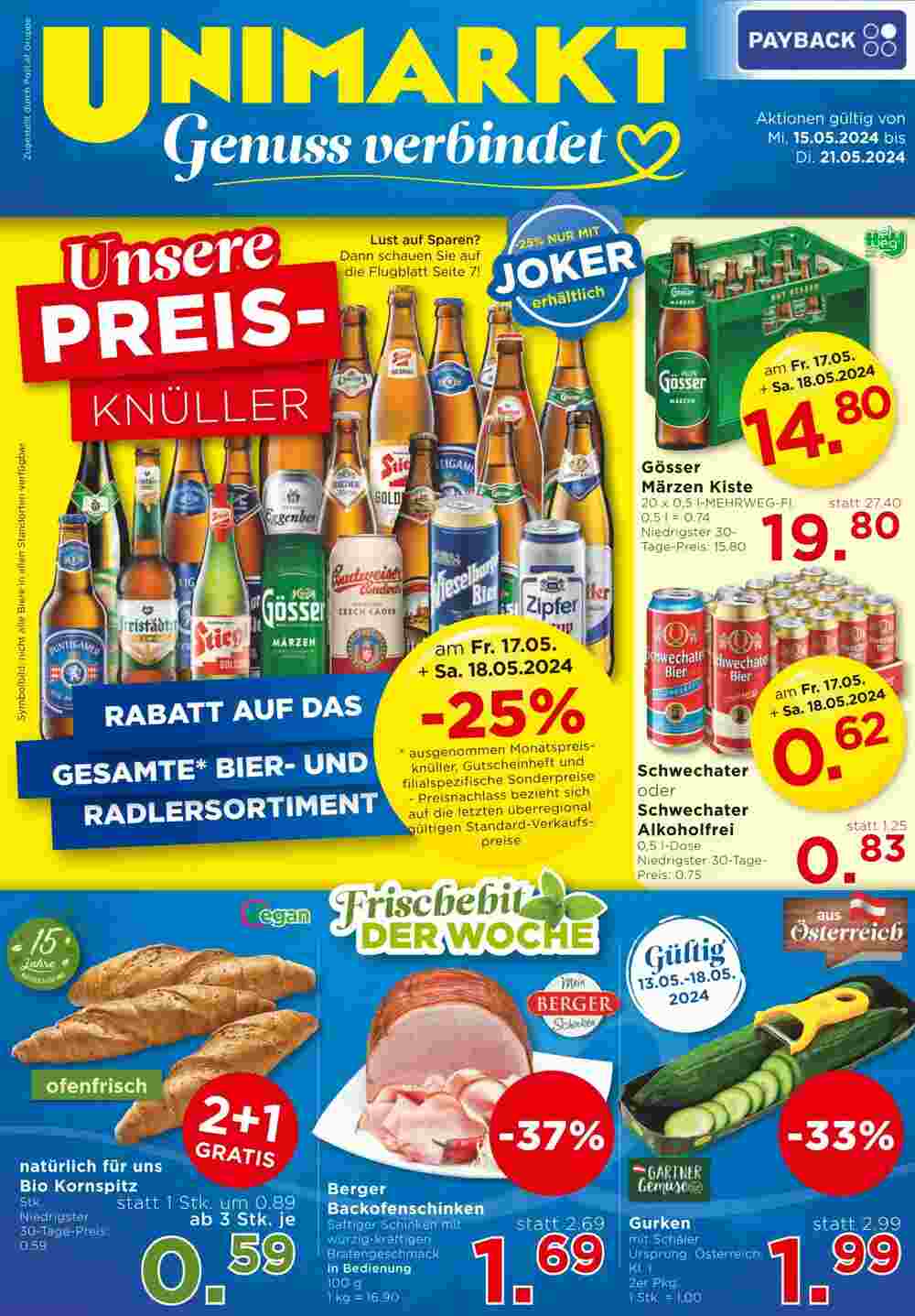Unimarkt Flugblatt (ab 15.05.2024) - Angebote und Prospekt - Seite 1