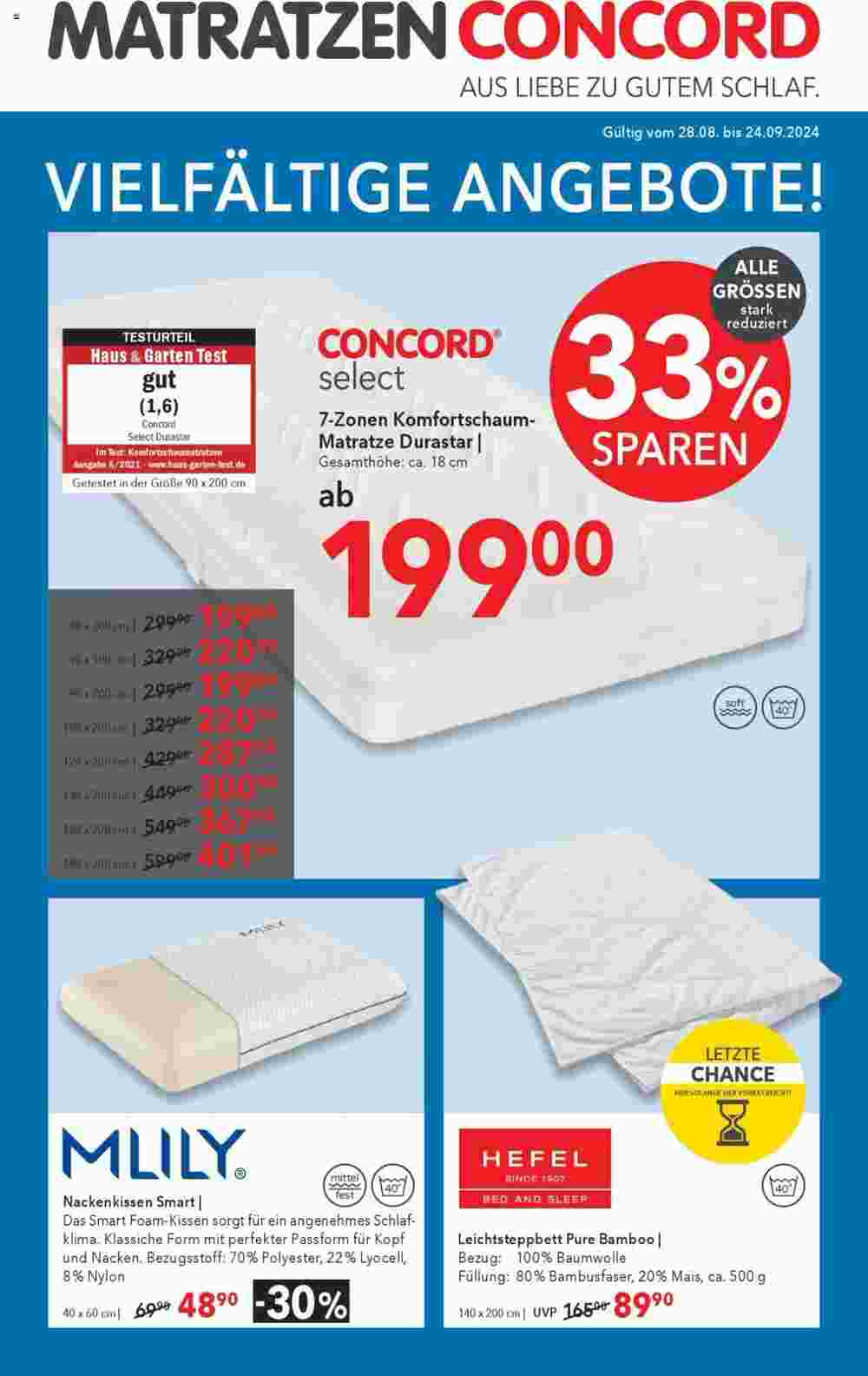 Matratzen Concord Flugblatt (ab 28.08.2024) - Angebote und Prospekt - Seite 1