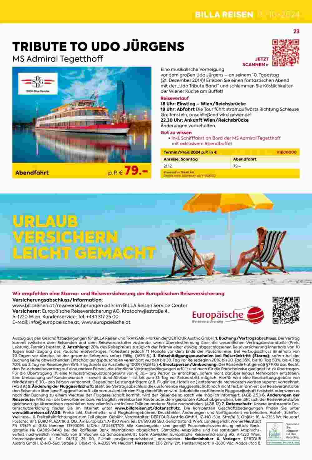 Billa Reisen Flugblatt (ab 09.09.2024) - Angebote und Prospekt - Seite 23