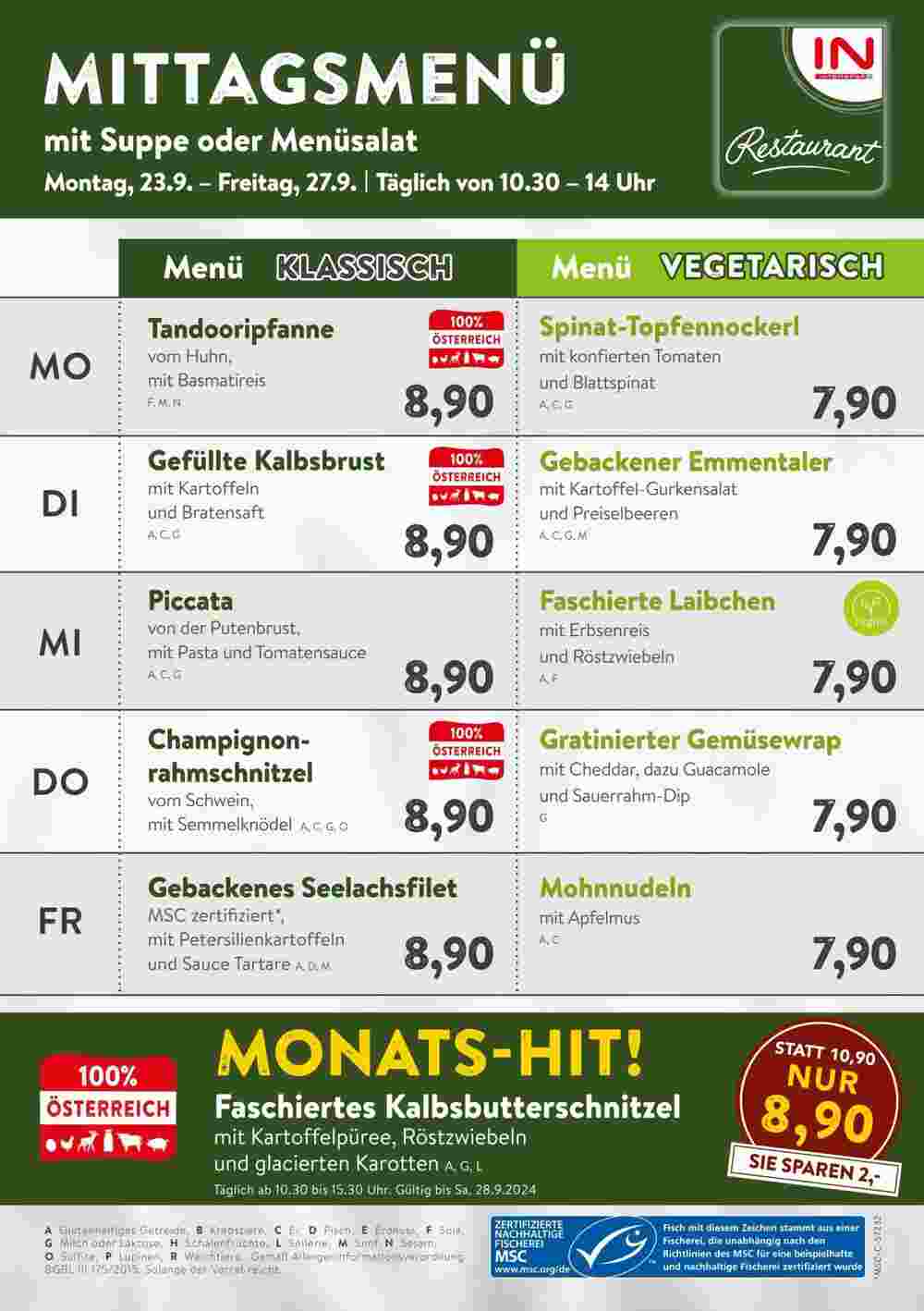 Interspar Restaurant Flugblatt (ab 23.09.2024) - Angebote und Prospekt - Seite 1