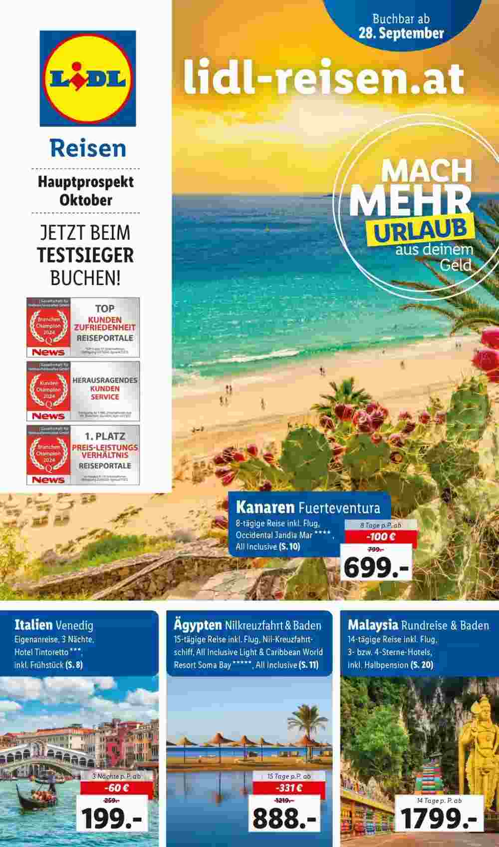 Lidl Reisen Flugblatt (ab 28.09.2024) - Angebote und Prospekt - Seite 1