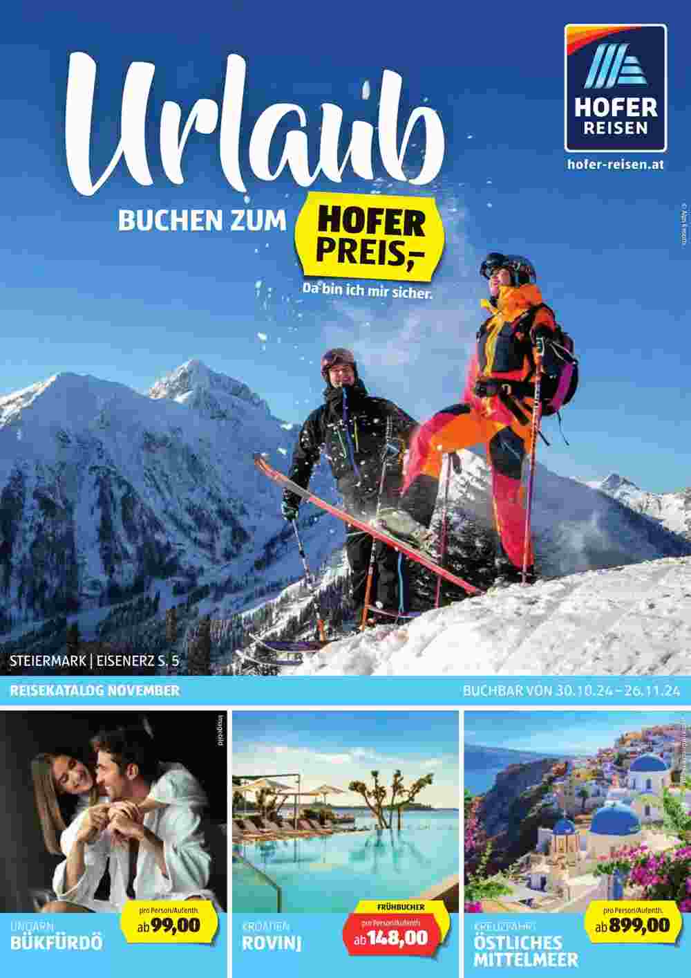 Hofer Reisen Flugblatt (ab 30.10.2024) - Angebote und Prospekt - Seite 1