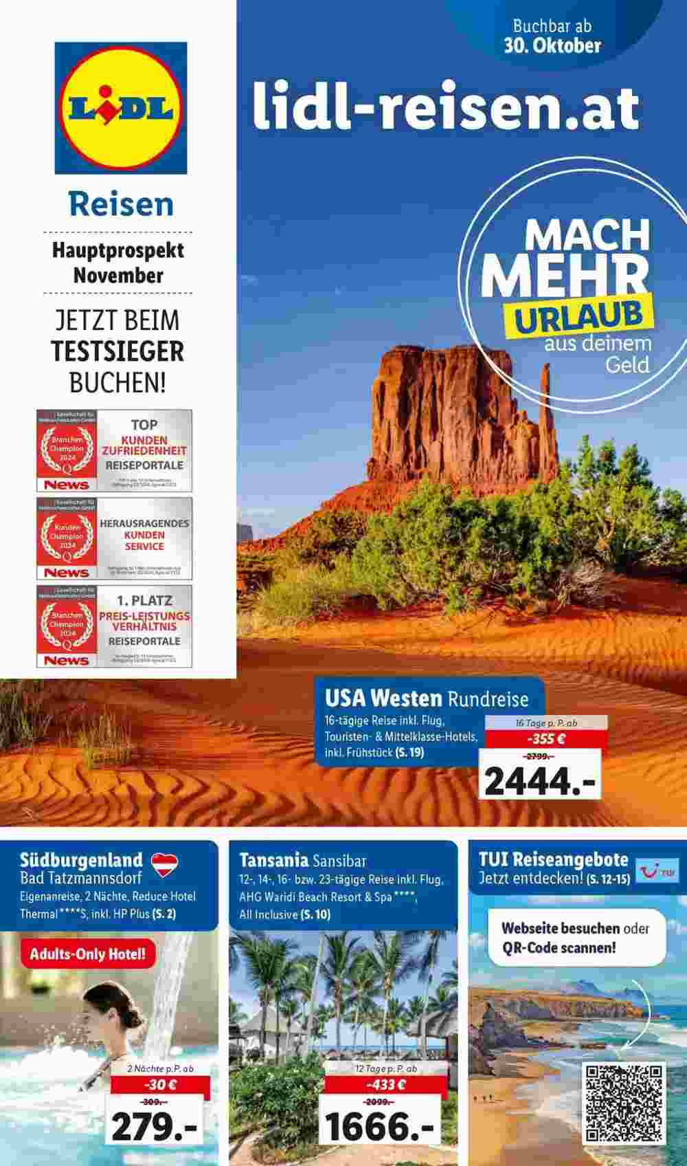 Lidl Reisen Flugblatt (ab 30.10.2024) - Angebote und Prospekt - Seite 1