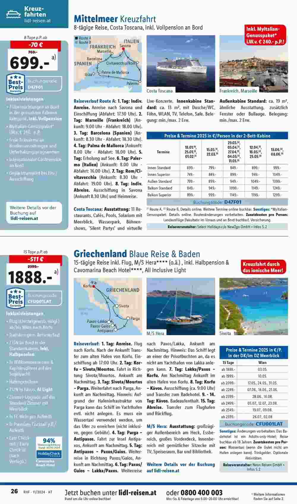 Lidl Reisen Flugblatt (ab 30.10.2024) - Angebote und Prospekt - Seite 26