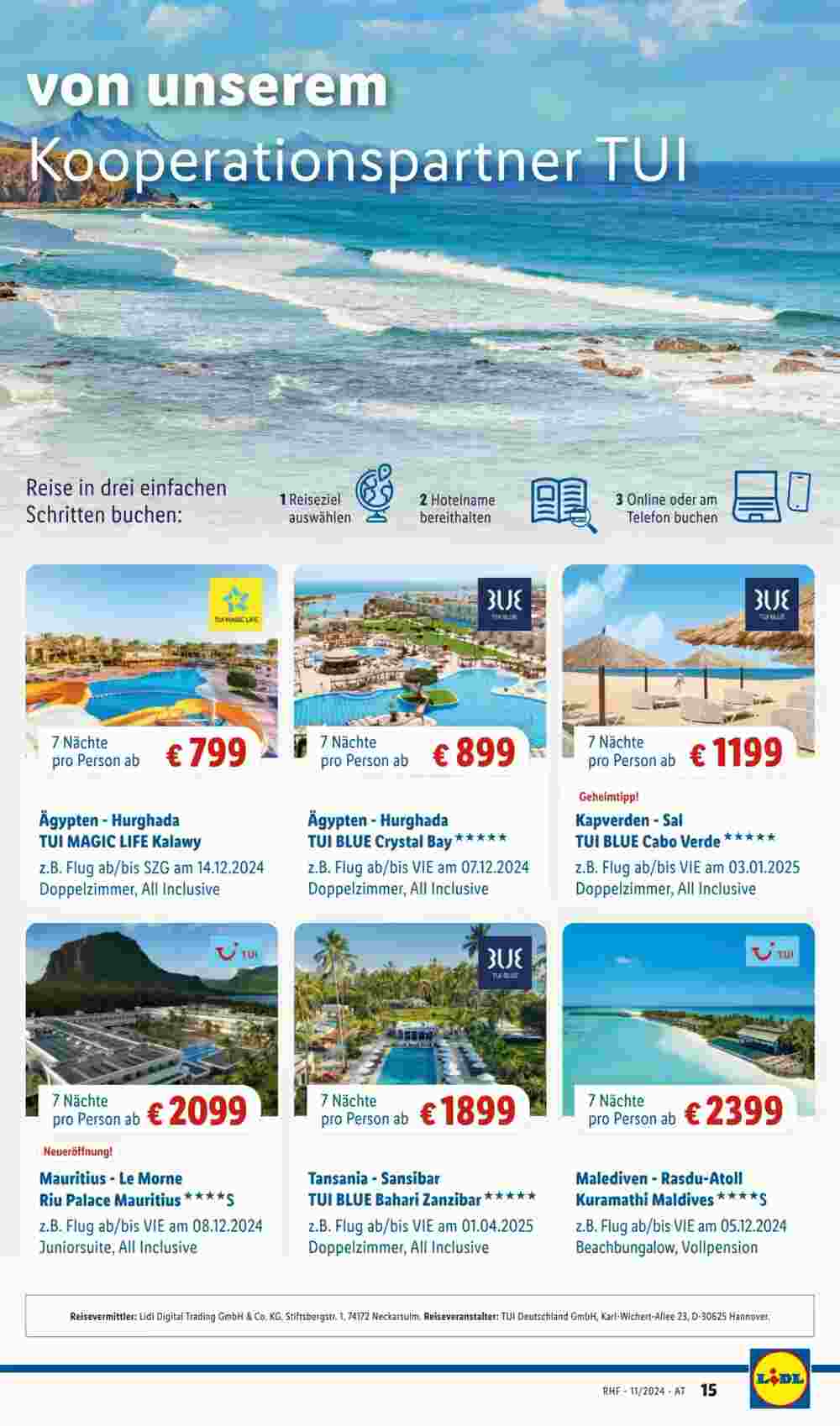 Lidl Reisen Flugblatt (ab 01.11.2024) - Angebote und Prospekt - Seite 15