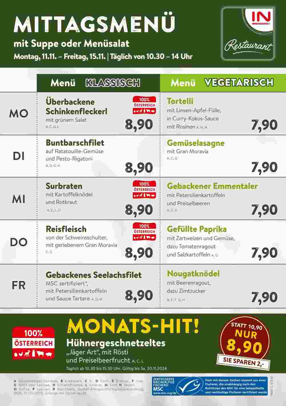 Interspar Restaurant Flugblatt (ab 11.11.2024) - Angebote und Prospekt - Seite 1