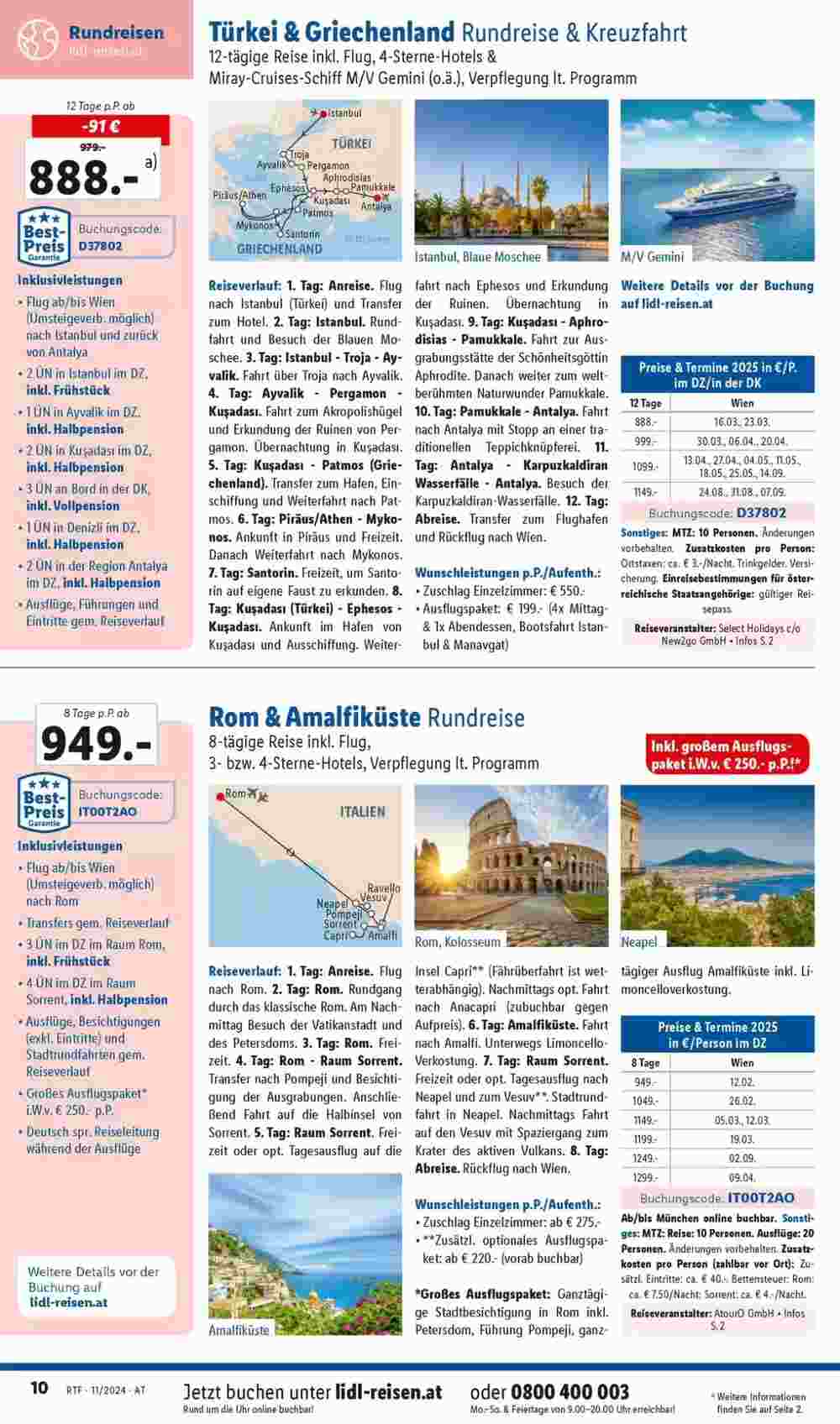 Lidl Reisen Flugblatt (ab 13.11.2024) - Angebote und Prospekt - Seite 10