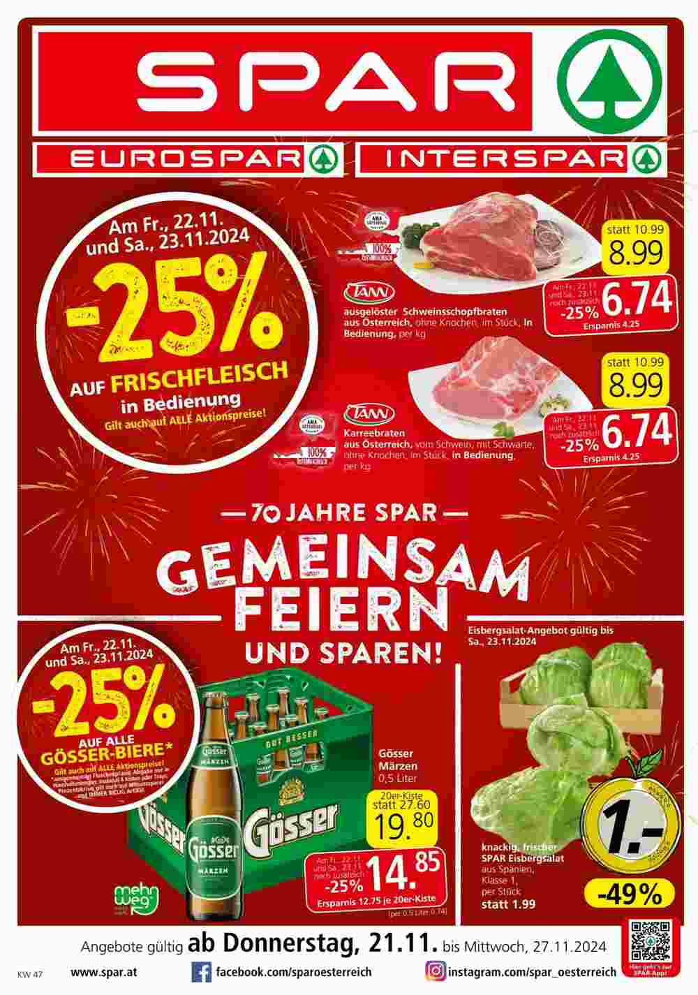 Spar Flugblatt (ab 21.11.2024) - Angebote und Prospekt - Seite 1