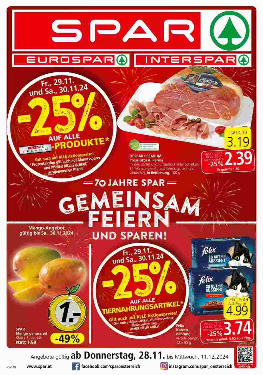 Spar Flugblatt (ab 28.11.2024) - Angebote und Prospekt - Seite 1