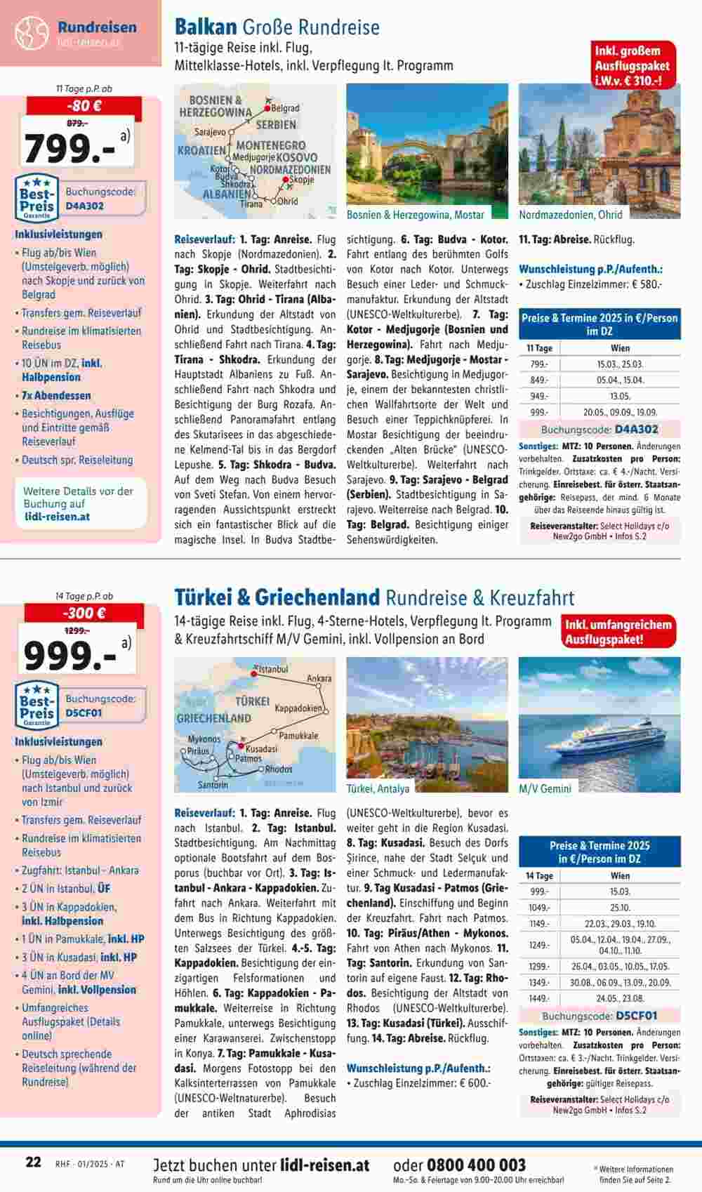 Lidl Reisen Flugblatt (ab 30.12.2024) - Angebote und Prospekt - Seite 22