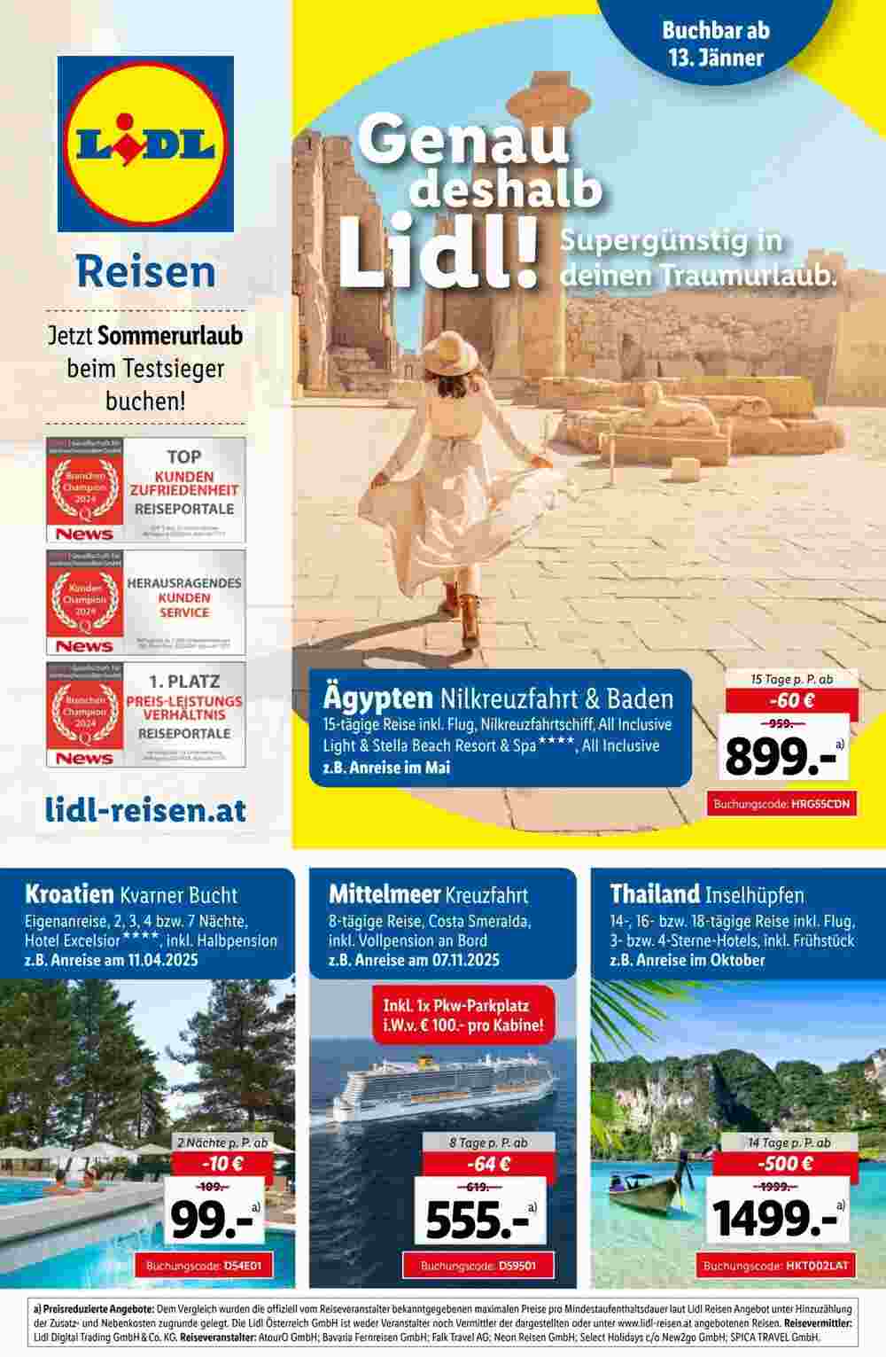 Lidl Reisen Flugblatt (ab 13.01.2025) - Angebote und Prospekt - Seite 1