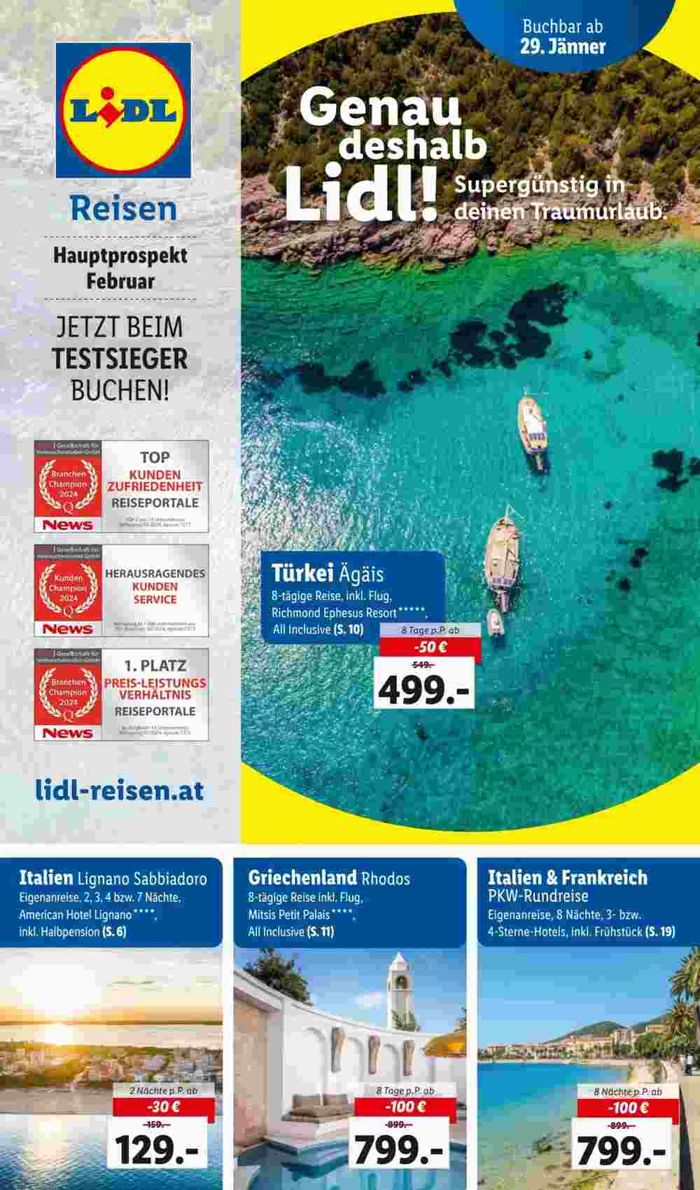 Lidl Reisen Flugblatt (ab 29.01.2025) - Angebote und Prospekt - Seite 1