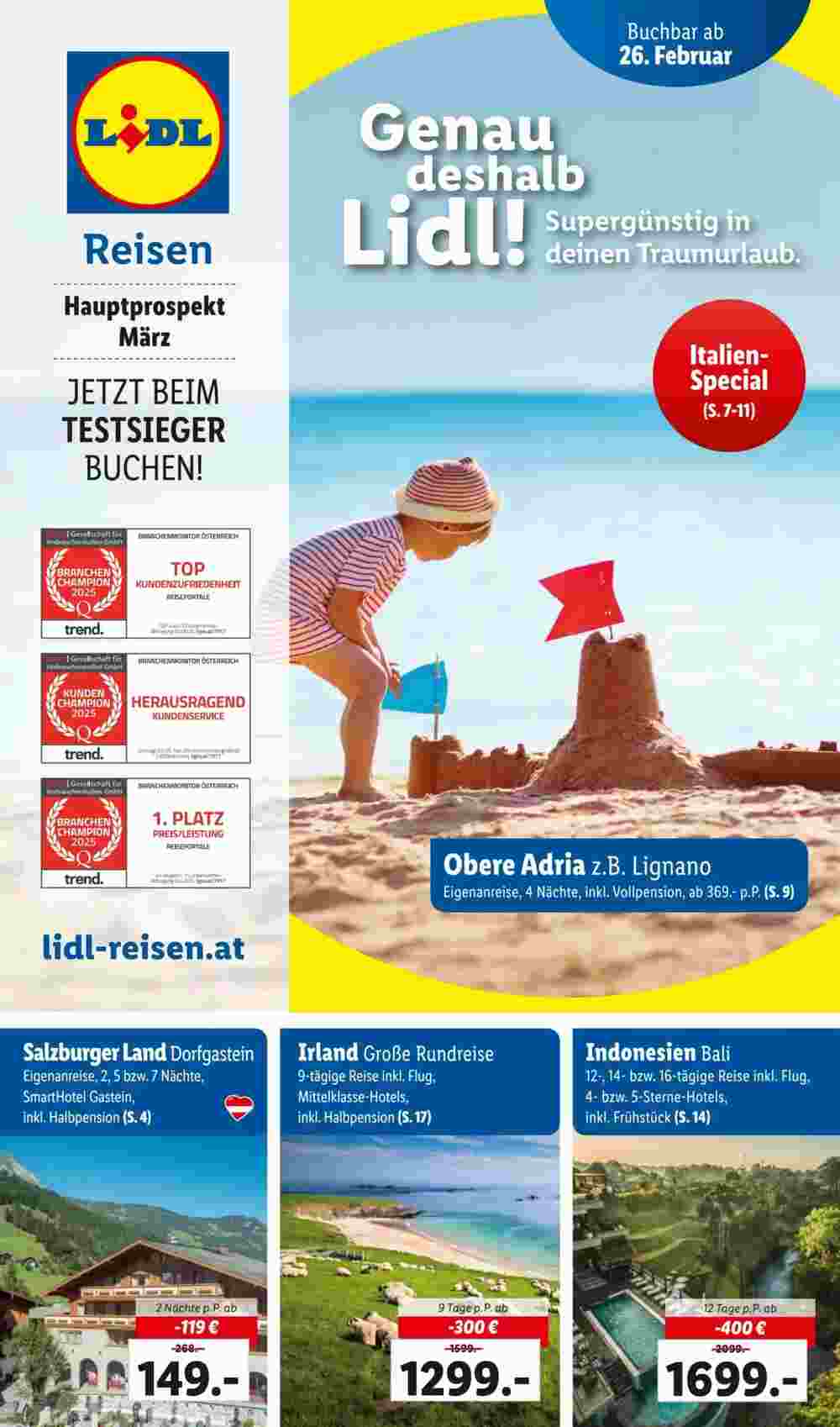 Lidl Reisen Flugblatt (ab 26.02.2025) - Angebote und Prospekt - Seite 1