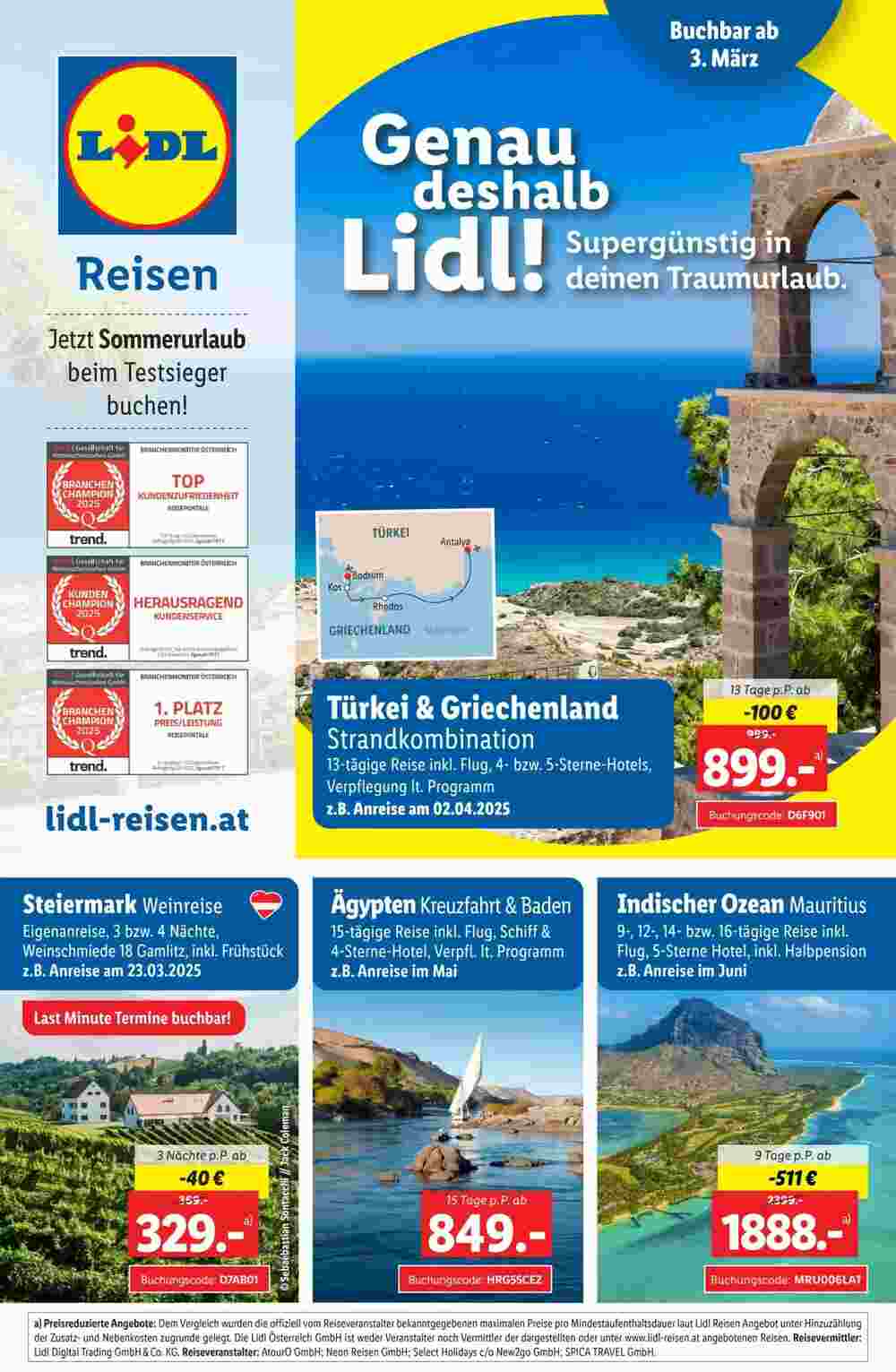 Lidl Reisen Flugblatt (ab 03.03.2025) - Angebote und Prospekt - Seite 1