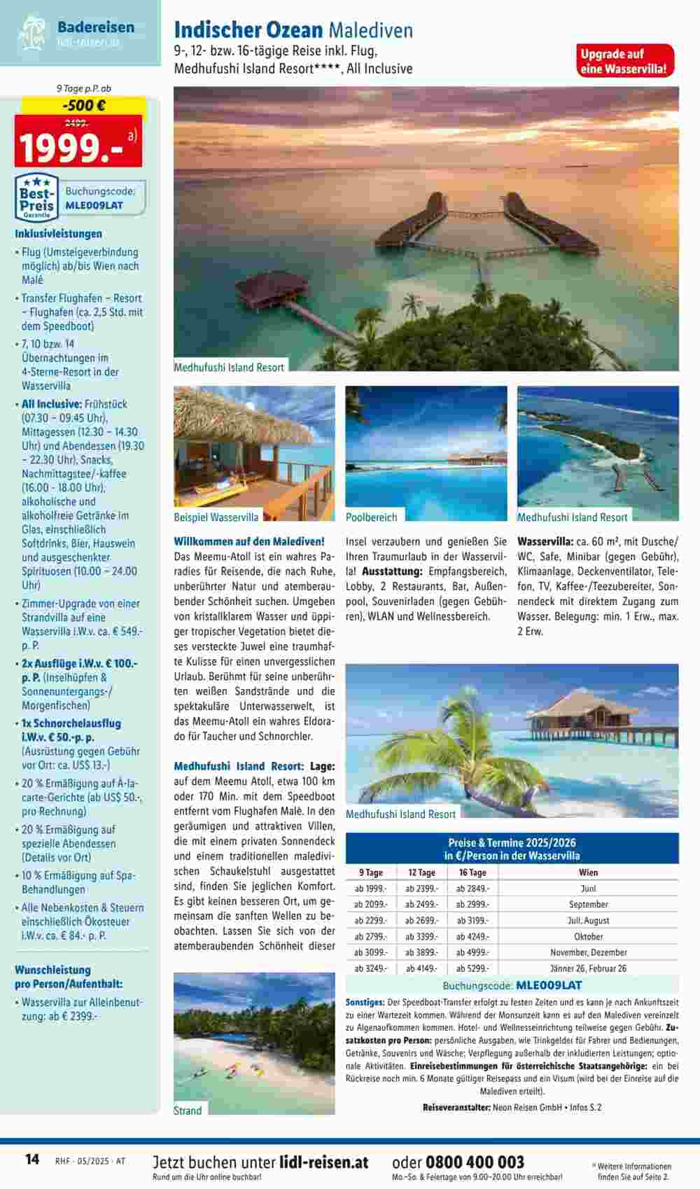 Lidl Reisen Flugblatt (ab 01.05.2025) - Angebote und Prospekt - Seite 14