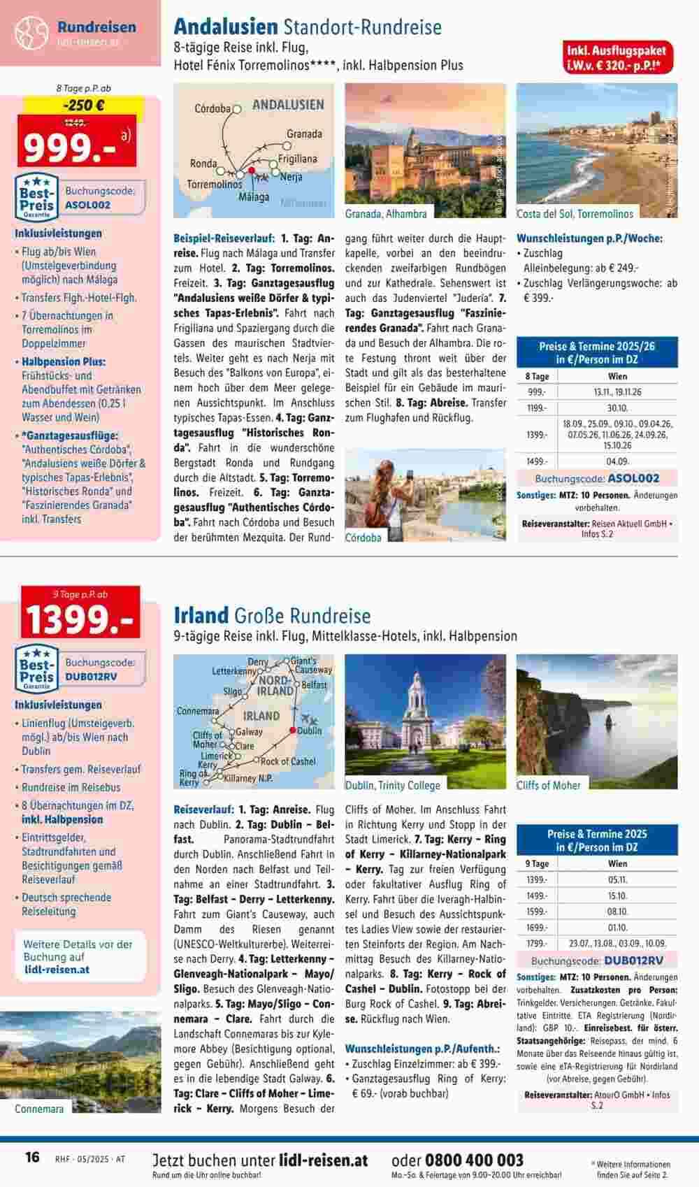 Lidl Reisen Flugblatt (ab 01.05.2025) - Angebote und Prospekt - Seite 16