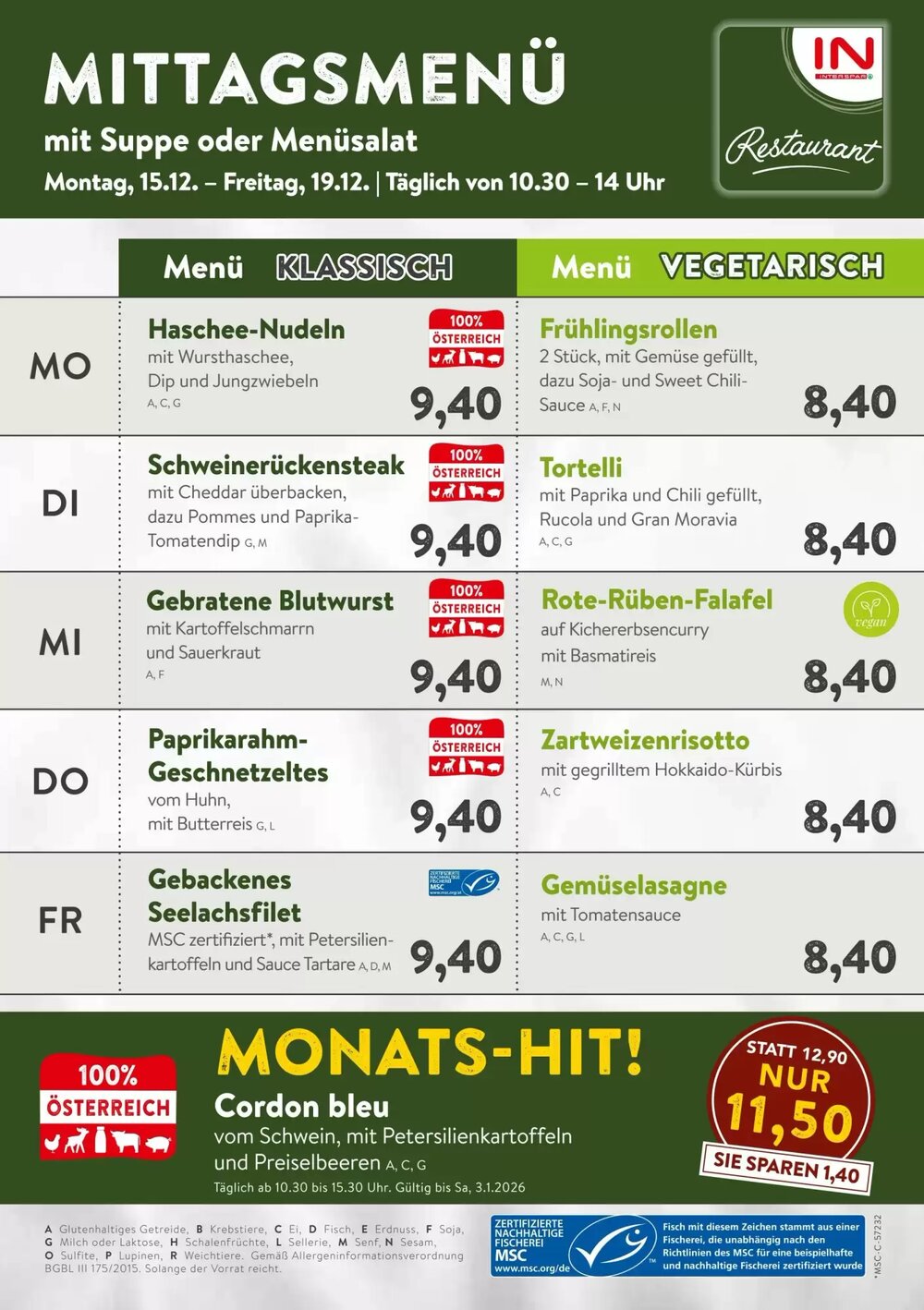 Interspar Restaurant Flugblatt (ab 15.12.2025) - Angebote und Prospekt - Seite 1